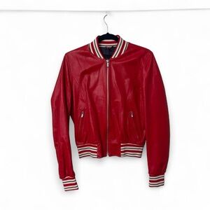 Brooksfield Red Bomber Jacket with Striped Accents